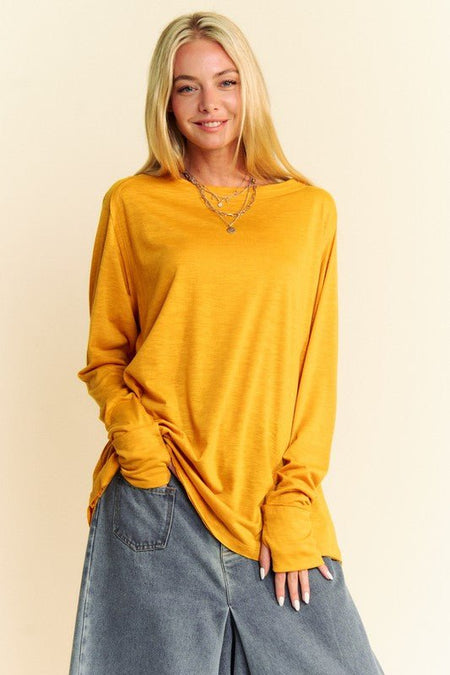 Davi & Dani Solid Color Boat Neck Long Sleeve T-Shirt - S. M. & Co.