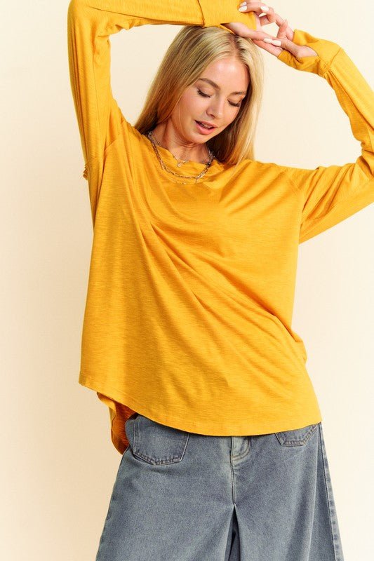 Davi & Dani Solid Color Boat Neck Long Sleeve T-Shirt - S. M. & Co.