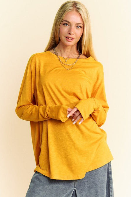 Davi & Dani Solid Color Boat Neck Long Sleeve T-Shirt - S. M. & Co.