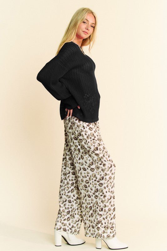 Davi & Dani Star Front Crochet Drop Shoulder Knit Top - S. M. & Co.