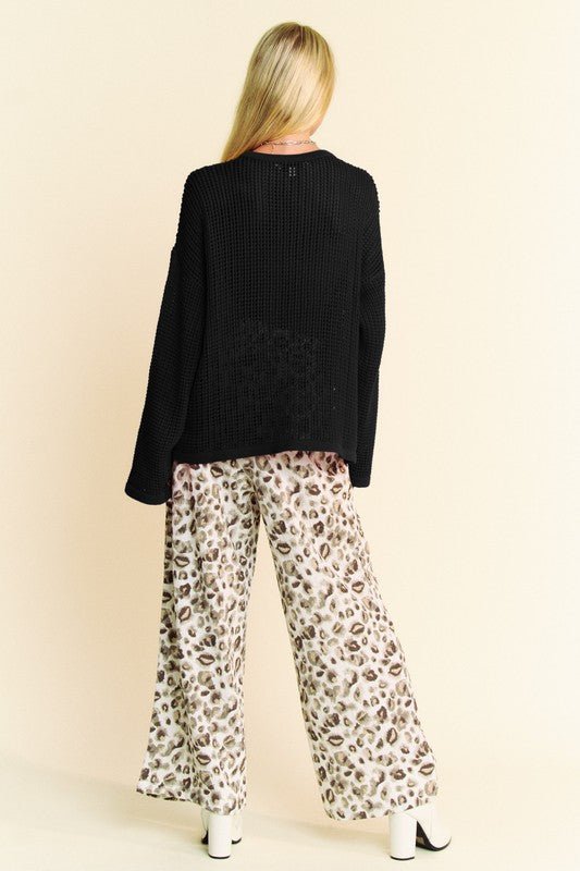 Davi & Dani Star Front Crochet Drop Shoulder Knit Top - S. M. & Co.