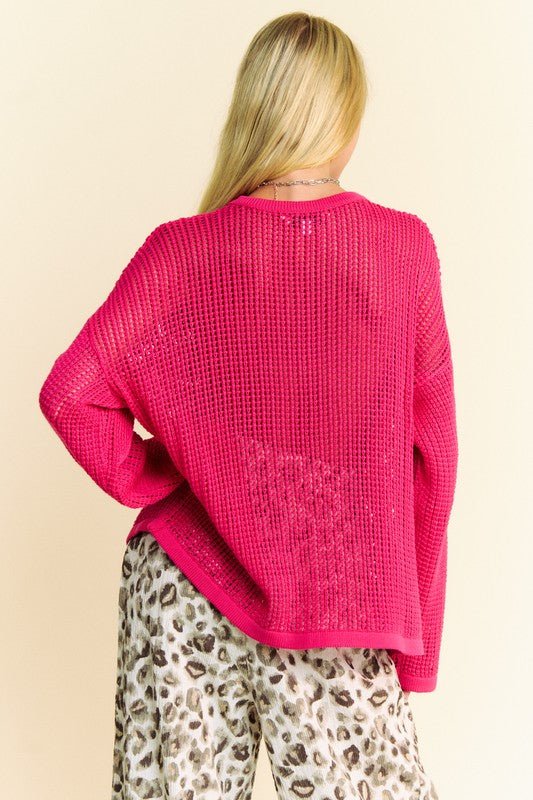 Davi & Dani Star Front Crochet Drop Shoulder Knit Top - S. M. & Co.