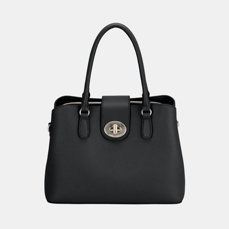 David Jones PU Leather Twist-Lock Tote Bag - S. M. & Co. Tote Bag