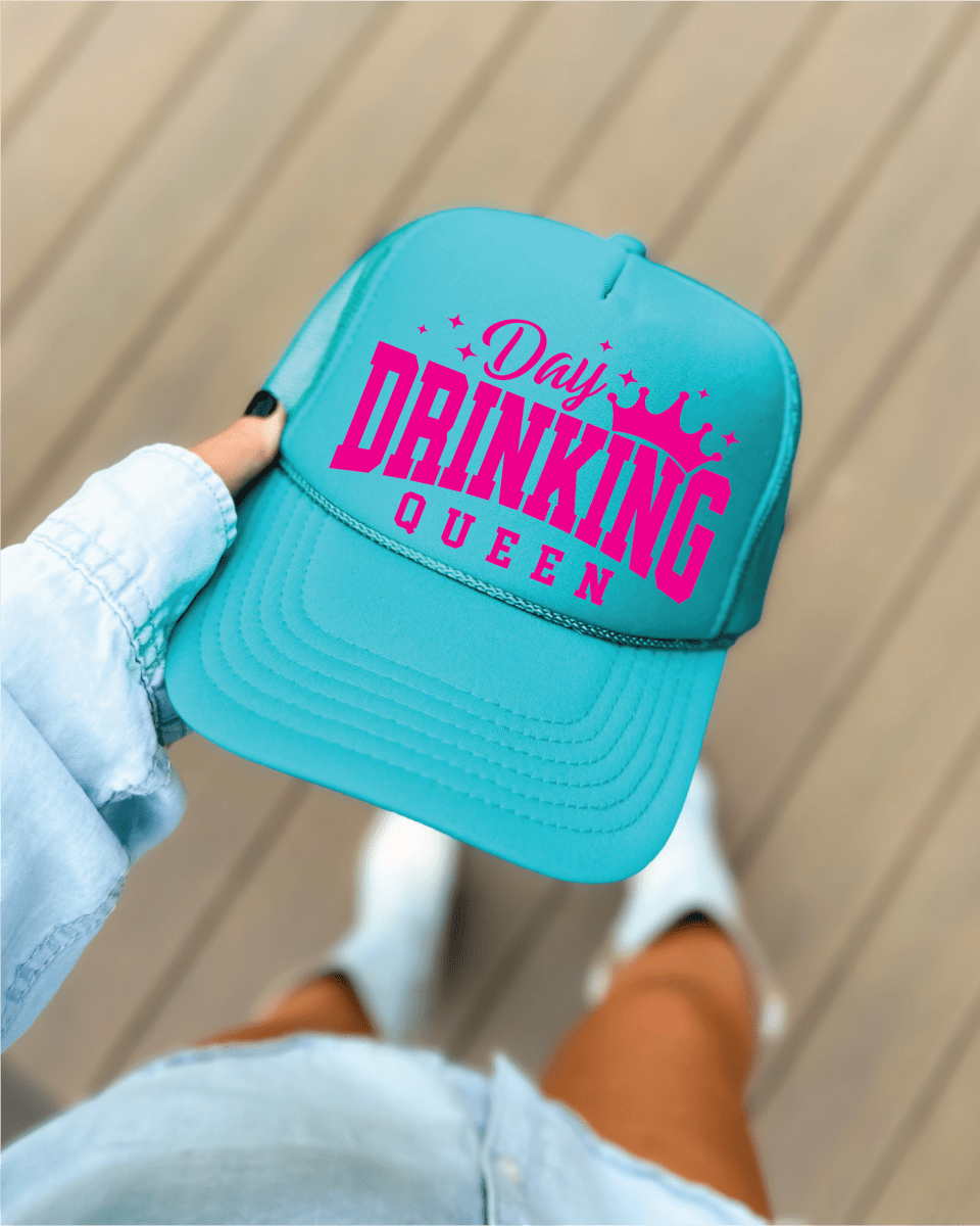 Day Drinking Queen DTF Printed Jade Trucker Hat - S. M. & Co.