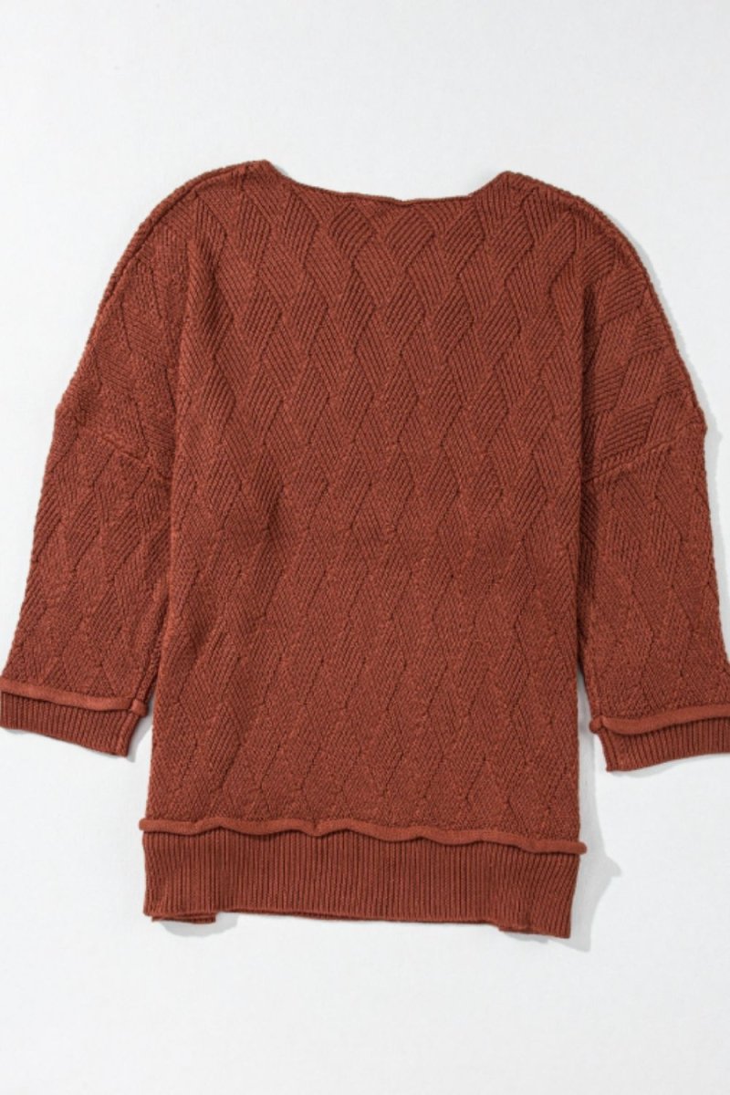 Diamond Round Neck Dropped Shoulder Sweater - S. M. & Co.