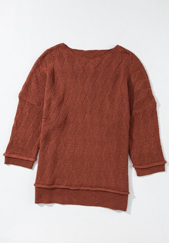 Diamond Round Neck Dropped Shoulder Sweater - S. M. & Co.