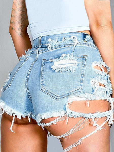 Distressed Raw Hem Denim Shorts with Pockets - S. M. & Co.