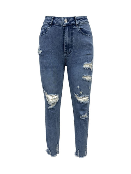 Distressed Raw Hem Jeans with Pockets - S. M. & Co.