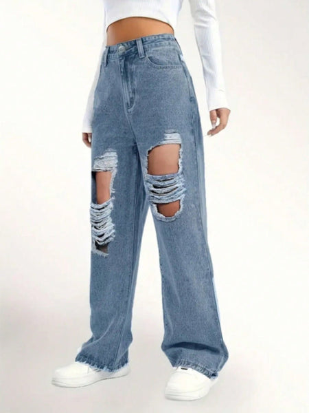 Distressed Wide Leg Jeans - S. M. & Co. Wide Leg Jeans