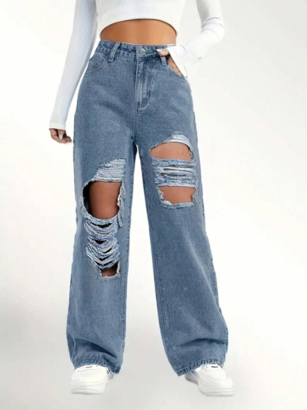 Distressed Wide Leg Jeans - S. M. & Co. Wide Leg Jeans