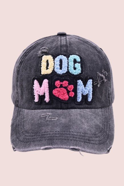 Dog Mom Chenille Patch Distressed Hat Cap - S. M. & Co. Trucker Hat