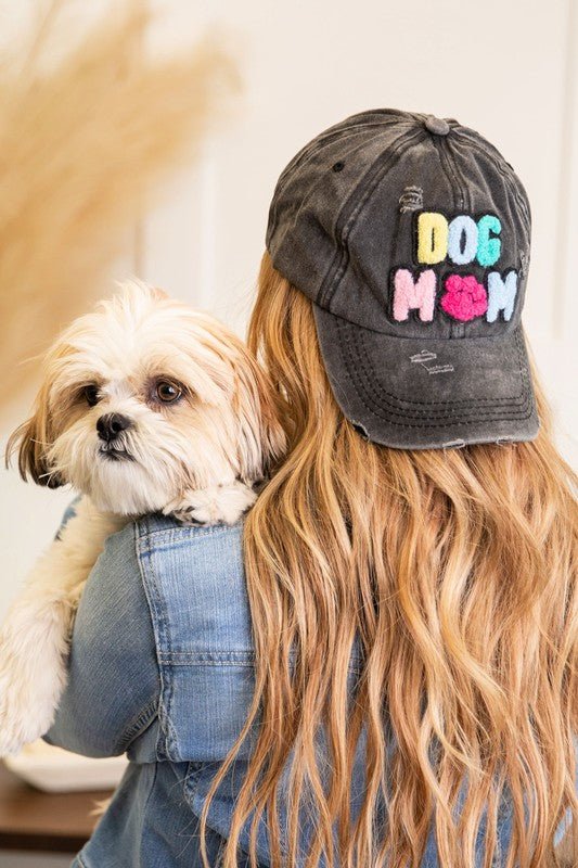 Dog Mom Chenille Patch Distressed Hat Cap - S. M. & Co. Trucker Hat