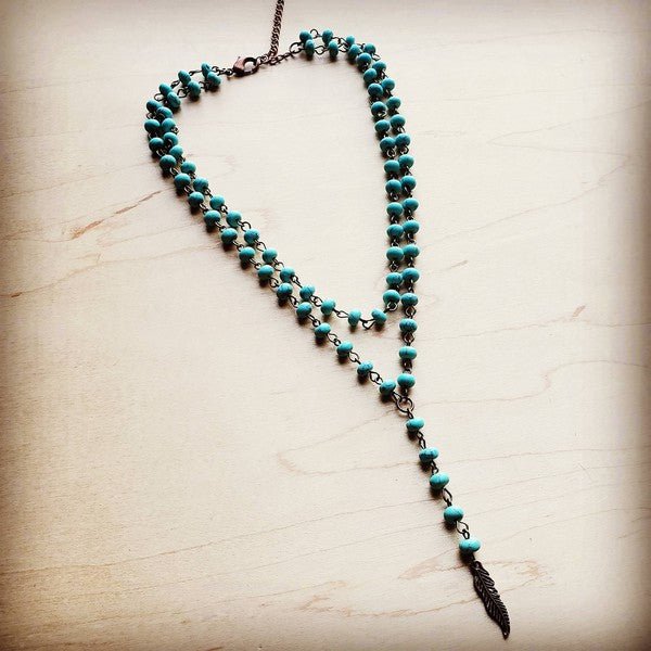 Double Lariat Turquoise Necklace w/ Copper Feather - S. M. & Co. Necklace