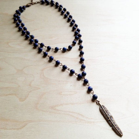 Double Strand Blue Lapis with Copper Feather - S. M. & Co. Necklace