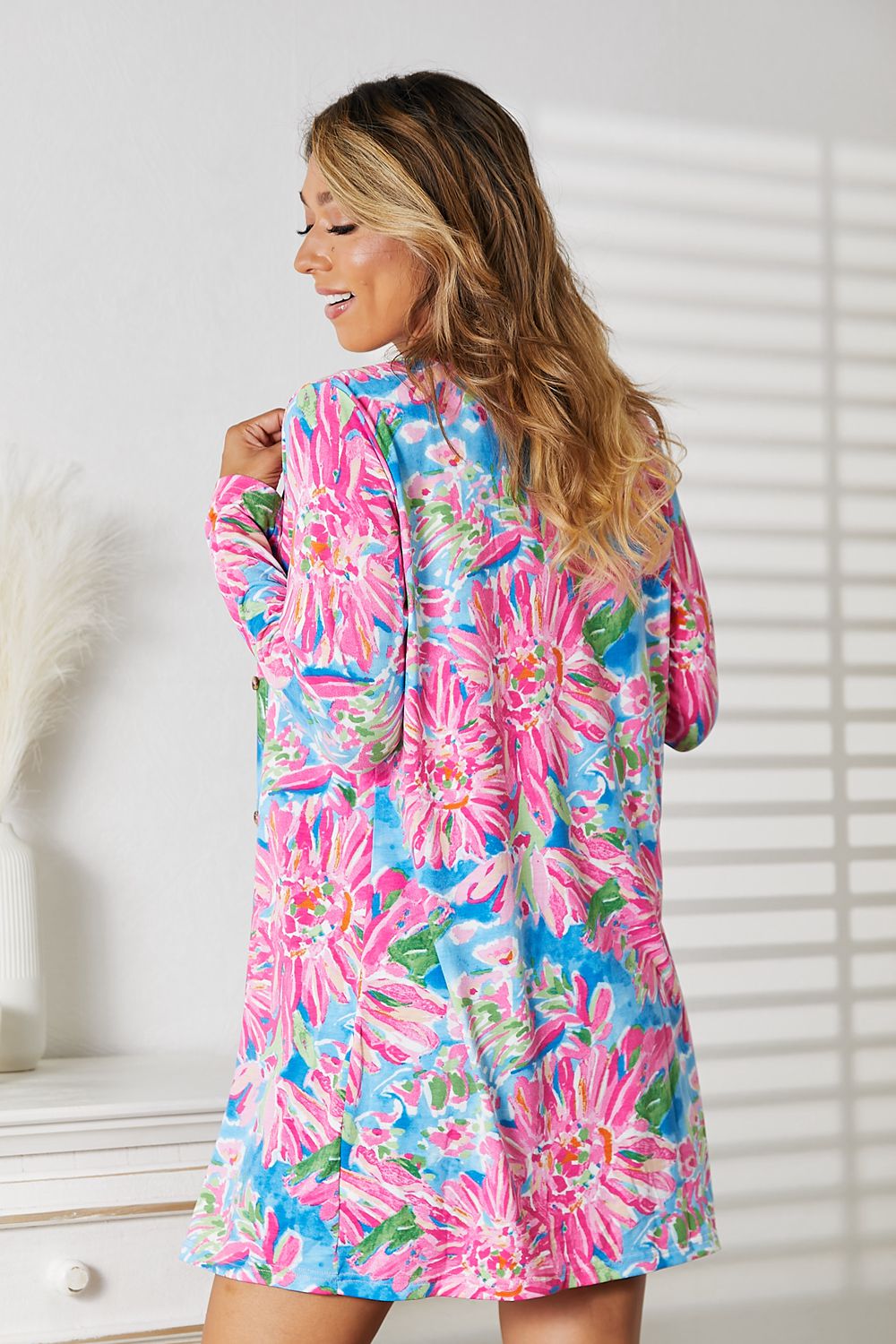 Double Take Floral Open Front Long Sleeve Cardigan - S. M. & Co.