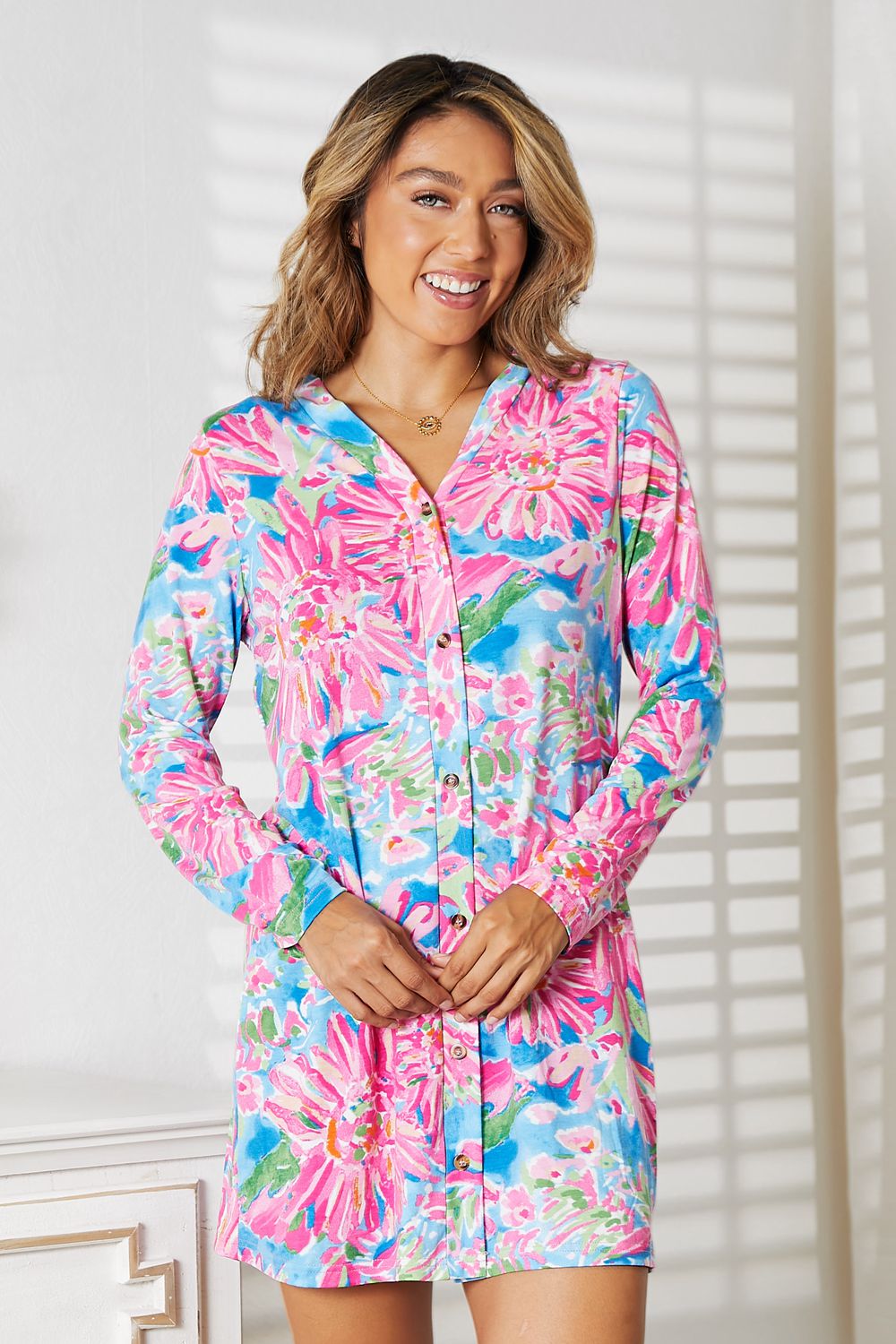 Double Take Floral Open Front Long Sleeve Cardigan - S. M. & Co.