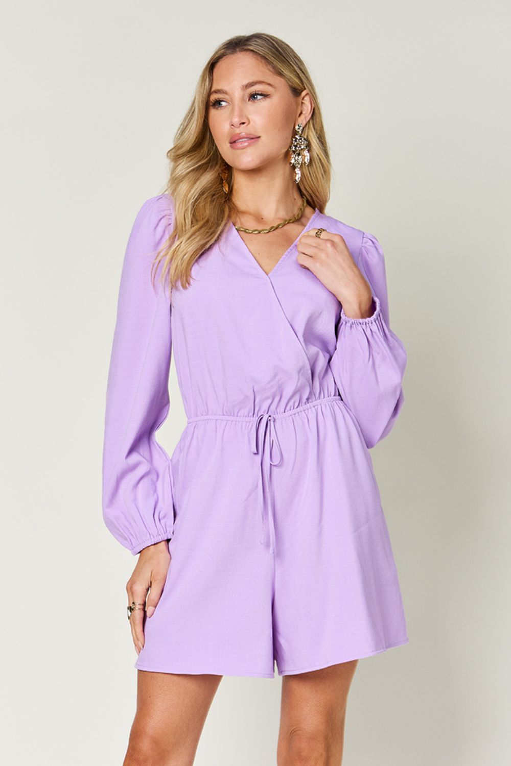 Double Take Full Size Drawstring Long Sleeve Romper - S. M. & Co. Rompers