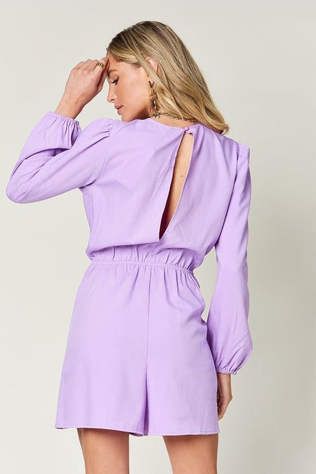 Double Take Full Size Drawstring Long Sleeve Romper - S. M. & Co. Rompers