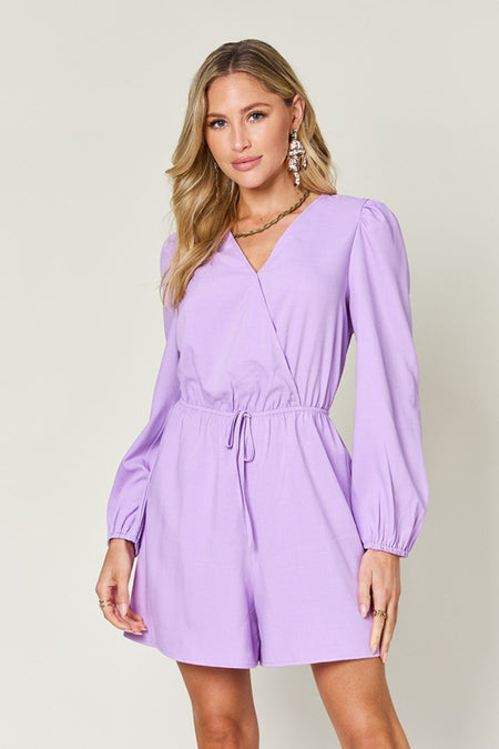 Double Take Full Size Drawstring Long Sleeve Romper - S. M. & Co. Rompers