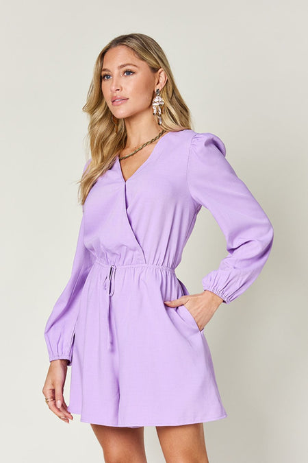 Double Take Full Size Drawstring Long Sleeve Romper - S. M. & Co. Rompers