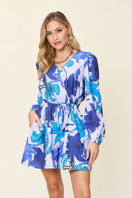 Double Take Full Size Floral Long Sleeve Romper with Pockets - S. M. & Co. Rompers