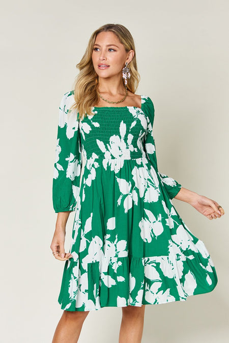 Double Take Full Size Floral Ruffle Hem Smocked Dress - S. M. & Co. Dresses