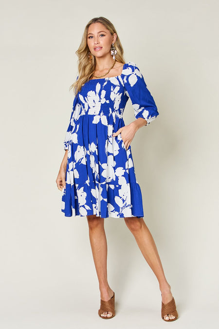 Double Take Full Size Floral Ruffle Hem Smocked Dress - S. M. & Co. Dresses