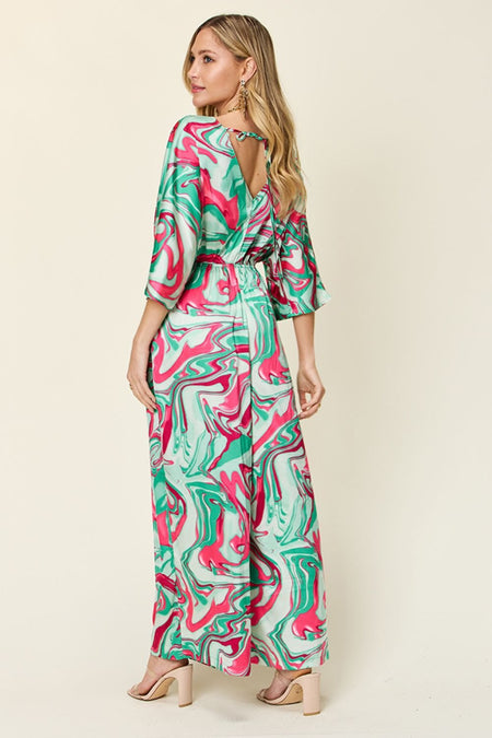 Double Take Full Size Half Sleeve Wide Leg Jumpsuit - S. M. & Co. Jumpsuit