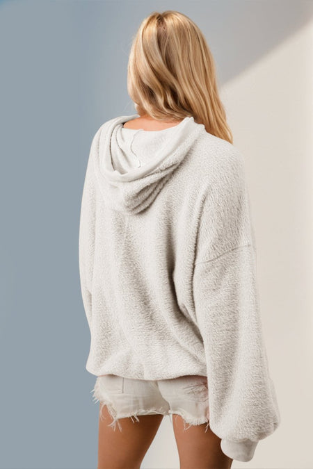 Double Take Full Size Half Zip Long Sleeve Hoodie with Kangaroo Pocket - S. M. & Co.