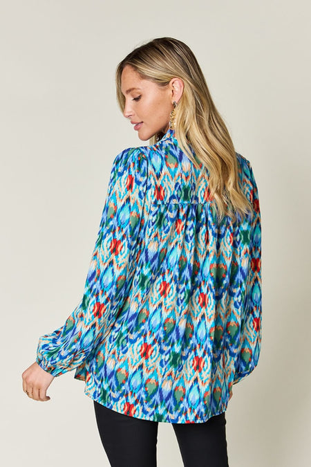 Double Take Full Size Printed Balloon Sleeve Blouse - S. M. & Co. Shirts & Tops