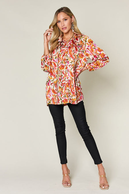 Double Take Full Size Printed Button Up Long Sleeve Shirt - S. M. & Co.