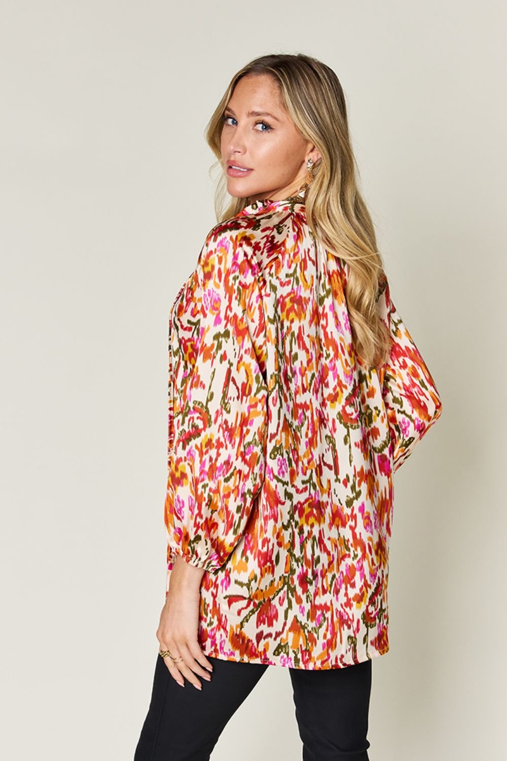 Double Take Full Size Printed Button Up Long Sleeve Shirt - S. M. & Co.