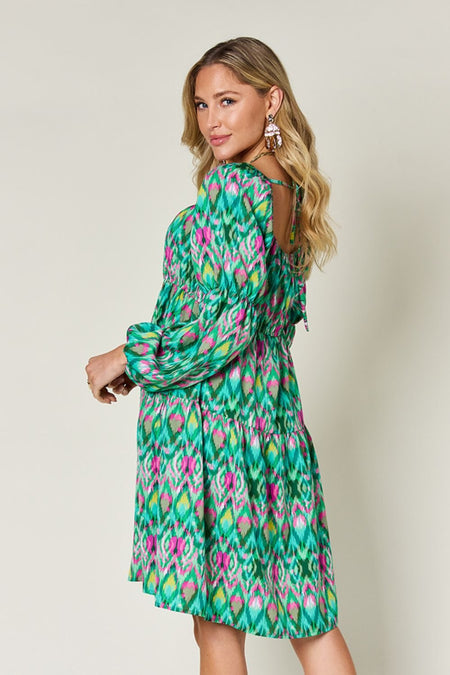 Double Take Full Size Printed Long Sleeve Dress - S. M. & Co. Dresses