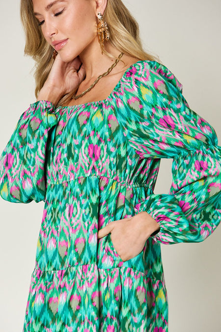 Double Take Full Size Printed Long Sleeve Dress - S. M. & Co. Dresses