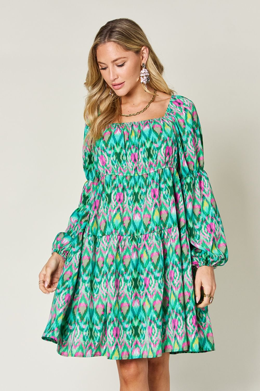 Double Take Full Size Printed Long Sleeve Dress - S. M. & Co. Dresses