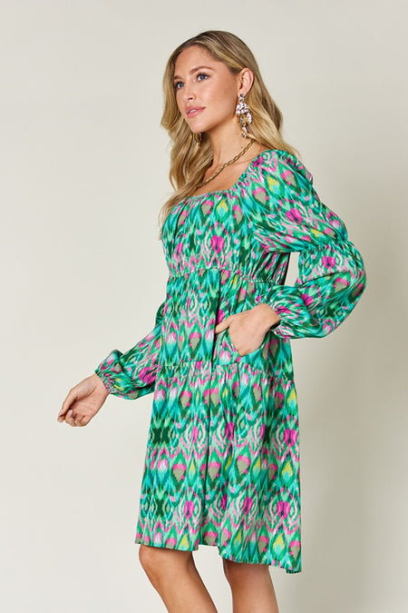 Double Take Full Size Printed Long Sleeve Dress - S. M. & Co. Dresses