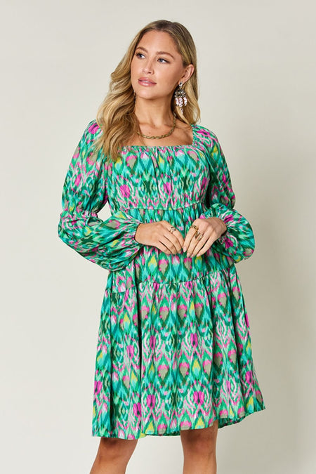 Double Take Full Size Printed Long Sleeve Dress - S. M. & Co. Dresses