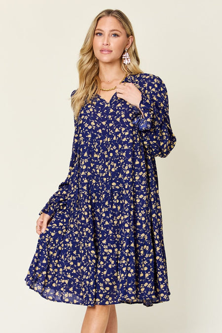 Double Take Full Size Printed Ruffle Hem Long Sleeve Dress - S. M. & Co. Tiered Dress