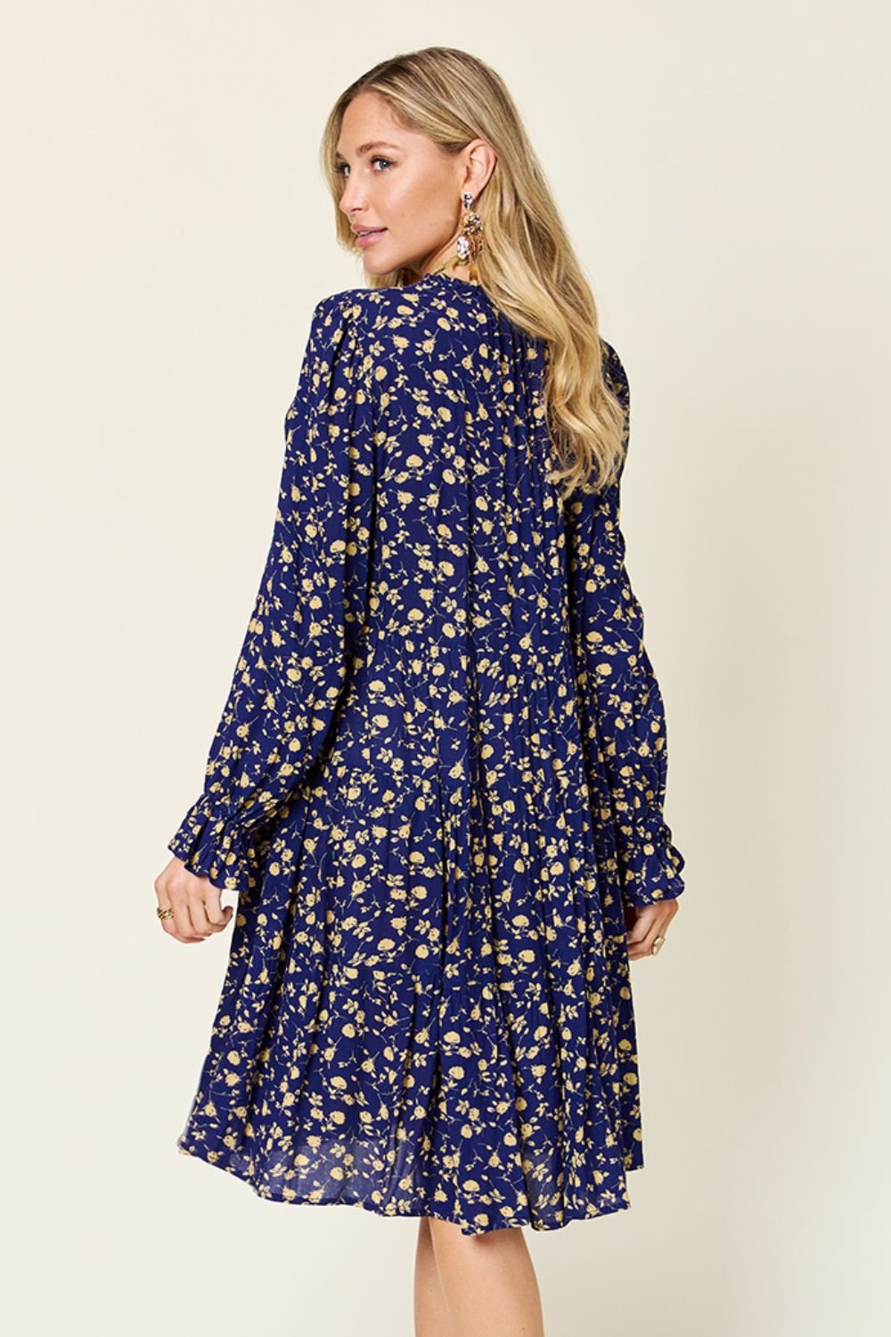 Double Take Full Size Printed Ruffle Hem Long Sleeve Dress - S. M. & Co. Tiered Dress