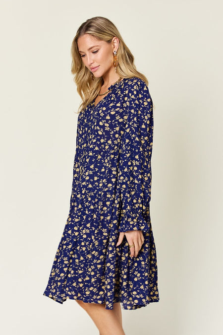 Double Take Full Size Printed Ruffle Hem Long Sleeve Dress - S. M. & Co. Tiered Dress