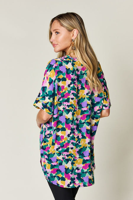 Double Take Full Size Printed V-Neck Short Sleeve Blouse - S. M. & Co. Shirts & Tops