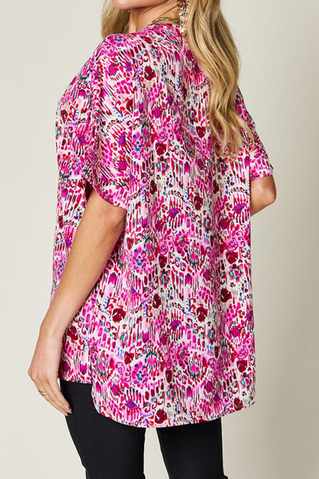 Double Take Full Size Printed V-Neck Short Sleeve Blouse - S. M. & Co. Shirts & Tops