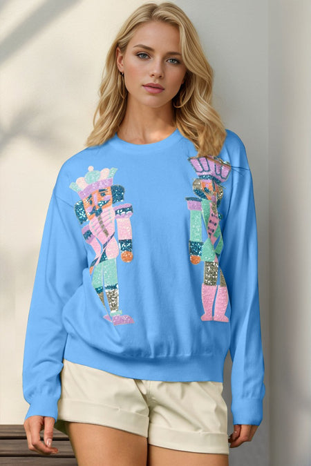 Double Take Full Size Sequin Nutcracker Long Sleeve Sweater - S. M. & Co.