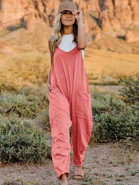 Double Take Full Size Sleeveless V-Neck Pocketed Jumpsuit - S. M. & Co. Jumpsuit