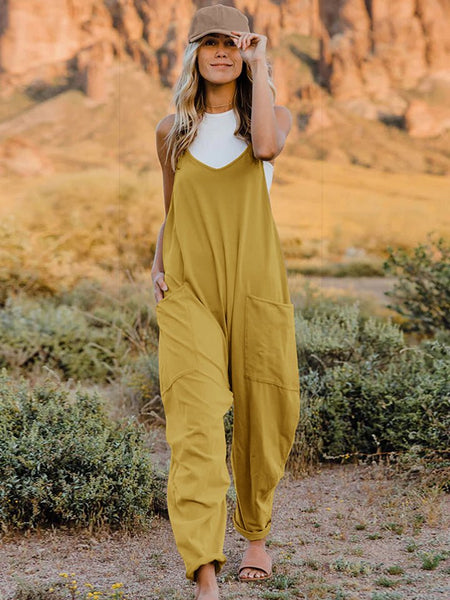 Double Take Full Size Sleeveless V-Neck Pocketed Jumpsuit - S. M. & Co. Jumpsuit