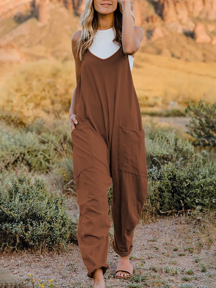 Double Take Full Size Sleeveless V-Neck Pocketed Jumpsuit - S. M. & Co. Jumpsuit