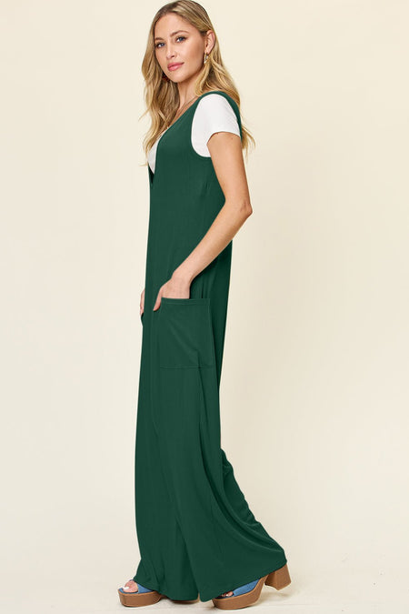 Double Take Full Size Sleeveless Wide Leg Jumpsuit with Pockets - S. M. & Co. Jumpsuit