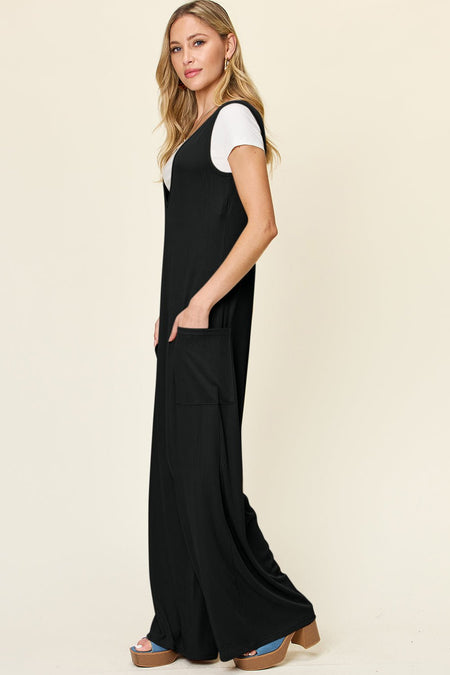 Double Take Full Size Sleeveless Wide Leg Jumpsuit with Pockets - S. M. & Co. Jumpsuit