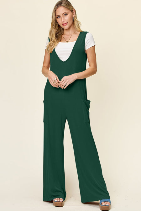 Double Take Full Size Sleeveless Wide Leg Jumpsuit with Pockets - S. M. & Co. Jumpsuit