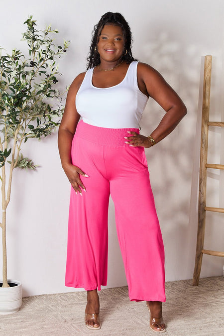 Double Take Full Size Smocked Wide Waistband Wide Leg Pants - S. M. & Co. Wide Leg Pants